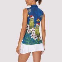 New Zealand Kakapo Christmas Women Sleeveless Polo Shirt Owl Parrot Santa Sliver Fern Manuka - Blue LT14 - Polynesian Pride