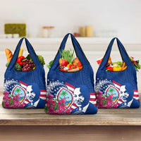 Guam Martin Luther King Jr Day Grocery Bag I Have A Dream Guahan Seal With Bougainvillea LT14 3-pack One Size Blue - Polynesian Pride