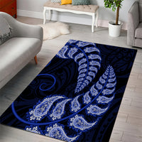 Blue New Zealand Paisley Silver Fern Area Rug Aotearoa Maori LT14 - Polynesian Pride