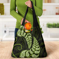 Green New Zealand Paisley Silver Fern Grocery Bag Aotearoa Maori LT14 - Polynesian Pride
