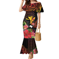 Hawaii Iwa Bird Family Matching Mermaid Dress and Hawaiian Shirt Great Frigatebird Kanaka Tropical Hippie Style LT14 Mom's Dress Black - Polynesian Pride