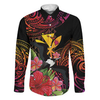 Hawaii Iwa Bird Family Matching Tank Maxi Dress and Hawaiian Shirt Great Frigatebird Kanaka Tropical Hippie Style LT14 Dad's Shirt - Long Sleeve Black - Polynesian Pride