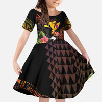 Hawaii Iwa Bird Kid Short Sleeve Dress Great Frigatebird Kanaka Tropical Hippie Style LT14 KID Black - Polynesian Pride