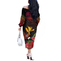 Hawaii Iwa Bird Off The Shoulder Long Sleeve Dress Great Frigatebird Kanaka Tropical Hippie Style LT14 - Polynesian Pride