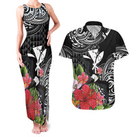 Hawaii Iwa Bird Couples Matching Tank Maxi Dress and Hawaiian Shirt Great Frigatebird Kanaka Tropical Flowers LT14 Black - Polynesian Pride