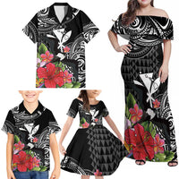 Hawaii Iwa Bird Family Matching Off Shoulder Maxi Dress and Hawaiian Shirt Great Frigatebird Kanaka Tropical Flowers LT14 - Polynesian Pride