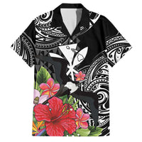 Hawaii Iwa Bird Family Matching Off Shoulder Short Dress and Hawaiian Shirt Great Frigatebird Kanaka Tropical Flowers LT14 Dad's Shirt - Short Sleeve Black - Polynesian Pride