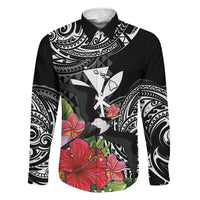Hawaii Iwa Bird Family Matching Off Shoulder Short Dress and Hawaiian Shirt Great Frigatebird Kanaka Tropical Flowers LT14 Dad's Shirt - Long Sleeve Black - Polynesian Pride