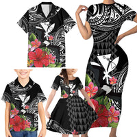Hawaii Iwa Bird Family Matching Short Sleeve Bodycon Dress and Hawaiian Shirt Great Frigatebird Kanaka Tropical Flowers LT14 - Polynesian Pride