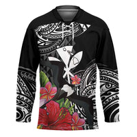 Hawaii Iwa Bird Hockey Jersey Great Frigatebird Kanaka Tropical Flowers LT14 Unisex Black - Polynesian Pride