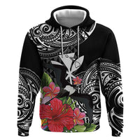Hawaii Iwa Bird Hoodie Great Frigatebird Kanaka Tropical Flowers LT14 Pullover Hoodie Black - Polynesian Pride