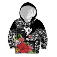 Hawaii Iwa Bird Kid Hoodie Great Frigatebird Kanaka Tropical Flowers LT14 Hoodie Black - Polynesian Pride