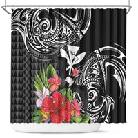 Hawaii Iwa Bird Shower Curtain Great Frigatebird Kanaka Tropical Flowers LT14 Black - Polynesian Pride