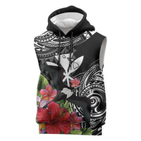 Hawaii Iwa Bird Sleeveless Hoodie Great Frigatebird Kanaka Tropical Flowers LT14 Black - Polynesian Pride