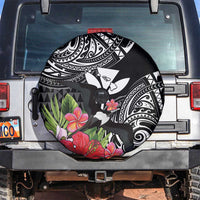 Hawaii Iwa Bird Spare Tire Cover Great Frigatebird Kanaka Tropical Flowers LT14 Black - Polynesian Pride