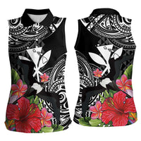 Hawaii Iwa Bird Women Sleeveless Polo Shirt Great Frigatebird Kanaka Tropical Flowers LT14 - Polynesian Pride