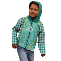 Teal Palaka Hawaii Iwa Bird Kid Hoodie Hawaiian Kakau Jade Vine Lei LT14 - Polynesian Pride