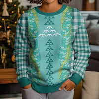 Teal Palaka Hawaii Iwa Bird Kid Ugly Christmas Sweater Hawaiian Kakau Jade Vine Lei LT14 - Polynesian Pride