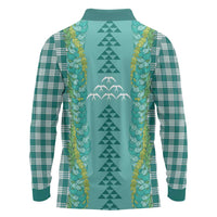 Teal Palaka Hawaii Iwa Bird Long Sleeve Polo Shirt Hawaiian Kakau Jade Vine Lei LT14 - Polynesian Pride