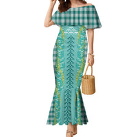 Teal Palaka Hawaii Iwa Bird Mermaid Dress Hawaiian Kakau Jade Vine Lei LT14 Women Teal - Polynesian Pride