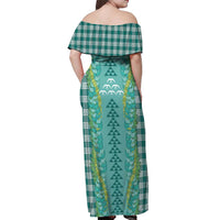 Teal Palaka Hawaii Iwa Bird Off Shoulder Maxi Dress Hawaiian Kakau Jade Vine Lei LT14 - Polynesian Pride