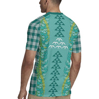 Teal Palaka Hawaii Iwa Bird Rugby Jersey Hawaiian Kakau Jade Vine Lei - Polynesian Pride