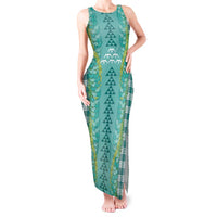 Teal Palaka Hawaii Iwa Bird Tank Maxi Dress Hawaiian Kakau Jade Vine Lei LT14 Women Teal - Polynesian Pride