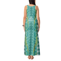 Teal Palaka Hawaii Iwa Bird Tank Maxi Dress Hawaiian Kakau Jade Vine Lei LT14 - Polynesian Pride