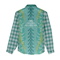 Teal Palaka Hawaii Iwa Bird Women Casual Shirt - Hawaiian Kakau Jade Vine Lei LT14 - Polynesian Pride