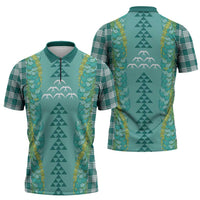Teal Palaka Hawaii Iwa Bird Zipper Polo Shirt - Hawaiian Kakau Jade Vine Lei LT14 - Polynesian Pride