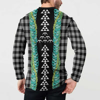 Black Palaka Hawaii Iwa Bird Button Sweatshirt Hawaiian Kakau Jade Vine Lei - Polynesian Pride