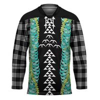 Black Palaka Hawaii Iwa Bird Hockey Jersey Hawaiian Kakau Jade Vine Lei - Polynesian Pride
