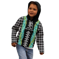 Black Palaka Hawaii Iwa Bird Kid Hoodie Hawaiian Kakau Jade Vine Lei LT14 - Polynesian Pride