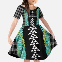 Black Palaka Hawaii Iwa Bird Kid Short Sleeve Dress Hawaiian Kakau Jade Vine Lei LT14 KID Black - Polynesian Pride