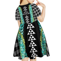 Black Palaka Hawaii Iwa Bird Kid Short Sleeve Dress Hawaiian Kakau Jade Vine Lei LT14 - Polynesian Pride