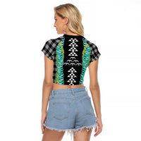 Black Palaka Hawaii Iwa Bird Raglan Cropped T Shirt Hawaiian Kakau Jade Vine Lei LT14 - Polynesian Pride