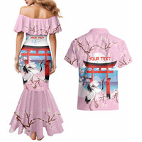 Japanese Torii Gate Cranes Personalised Couples Matching Mermaid Dress and Hawaiian Shirt Fuji Mount Sakura Seigaiha Pattern LT14 - Polynesian Pride