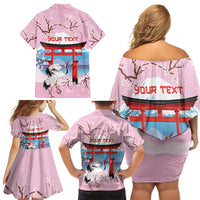 Japanese Torii Gate Cranes Personalised Family Matching Off Shoulder Short Dress and Hawaiian Shirt Fuji Mount Sakura Seigaiha Pattern LT14 - Polynesian Pride