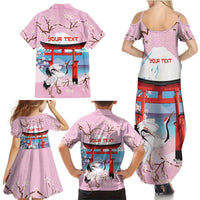 Japanese Torii Gate Cranes Personalised Family Matching Summer Maxi Dress and Hawaiian Shirt Fuji Mount Sakura Seigaiha Pattern LT14 - Polynesian Pride