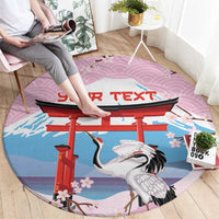 Japanese Torii Gate Cranes Personalised Round Carpet Fuji Mount Sakura Seigaiha Pattern