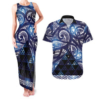 Matariki New Zealand Couples Matching Tank Maxi Dress and Hawaiian Shirt NZ Niho Taniwha Maori New Year Blue Galaxy LT14 Blue - Polynesian Pride