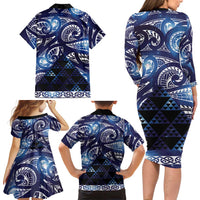 Matariki New Zealand Family Matching Long Sleeve Bodycon Dress and Hawaiian Shirt NZ Niho Taniwha Maori New Year Blue Galaxy LT14 - Polynesian Pride