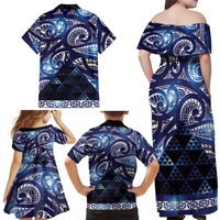 Matariki New Zealand Family Matching Off Shoulder Maxi Dress and Hawaiian Shirt NZ Niho Taniwha Maori New Year Blue Galaxy LT14 - Polynesian Pride
