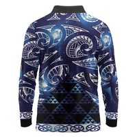 Matariki New Zealand Long Sleeve Polo Shirt NZ Niho Taniwha Maori New Year Blue Galaxy LT14 - Polynesian Pride