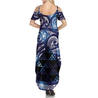 Matariki New Zealand Summer Maxi Dress NZ Niho Taniwha Maori New Year Blue Galaxy