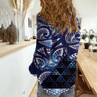Matariki New Zealand Women Casual Shirt NZ Niho Taniwha Maori New Year Blue Galaxy LT14 - Polynesian Pride