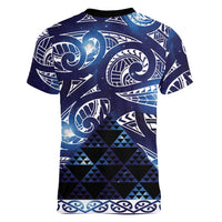 Matariki New Zealand Women V-Neck T-Shirt NZ Niho Taniwha Maori New Year Blue Galaxy LT14 - Polynesian Pride