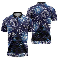 Matariki New Zealand Zipper Polo Shirt NZ Niho Taniwha Maori New Year Blue Galaxy LT14 - Polynesian Pride