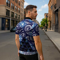 Matariki New Zealand Zipper Polo Shirt NZ Niho Taniwha Maori New Year Blue Galaxy LT14 - Polynesian Pride