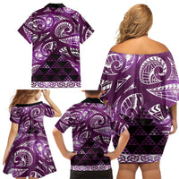 Matariki New Zealand Family Matching Off Shoulder Short Dress and Hawaiian Shirt NZ Niho Taniwha Maori New Year Purple Galaxy LT14 - Polynesian Pride